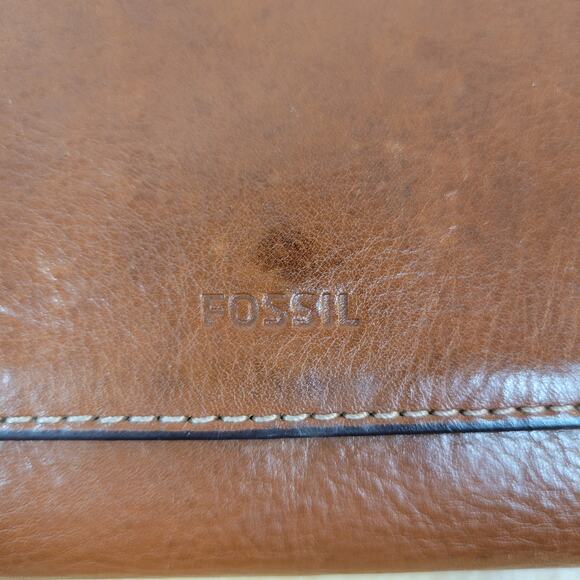 Fossil Leather Checkbook Wallet Womens 7" Brown Trifold Cash Card ID Slots - Picture 4 of 12